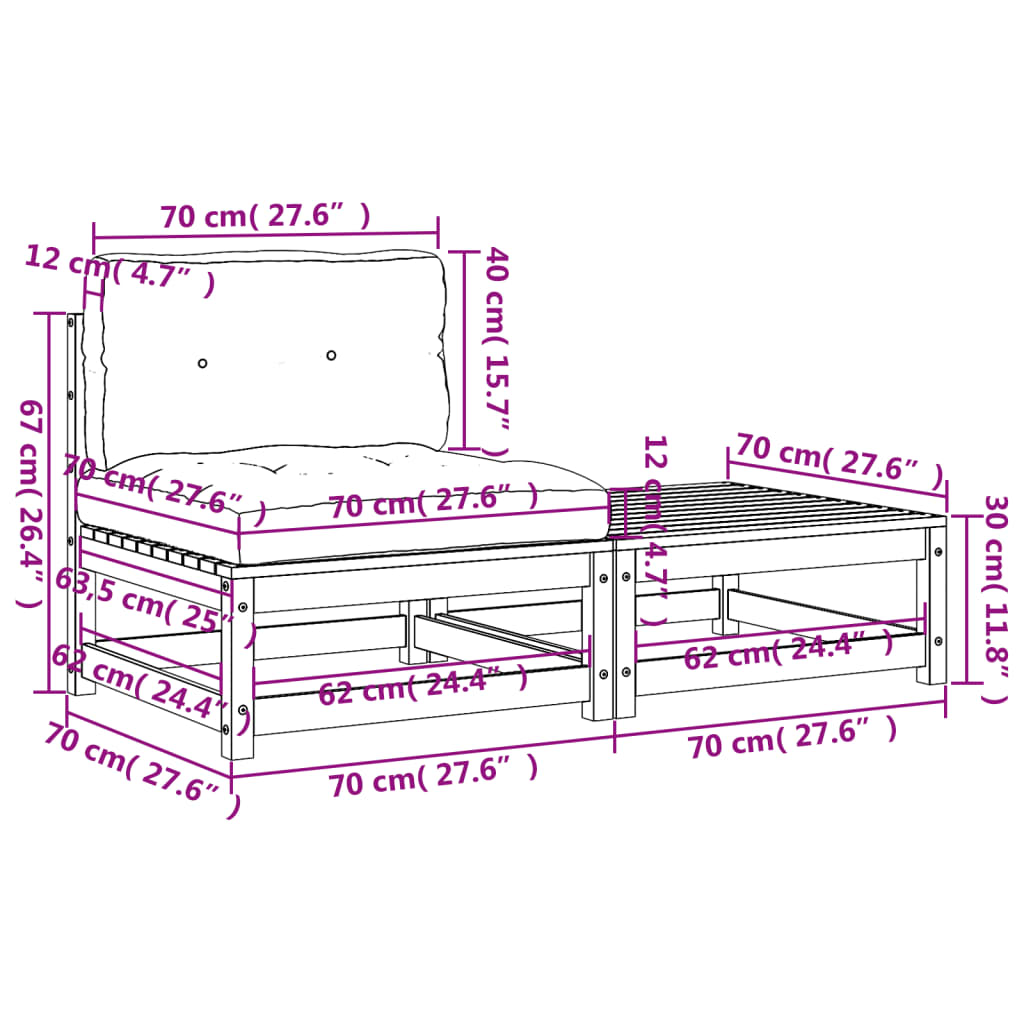 Garden sofa without armrests with cushions and footrest