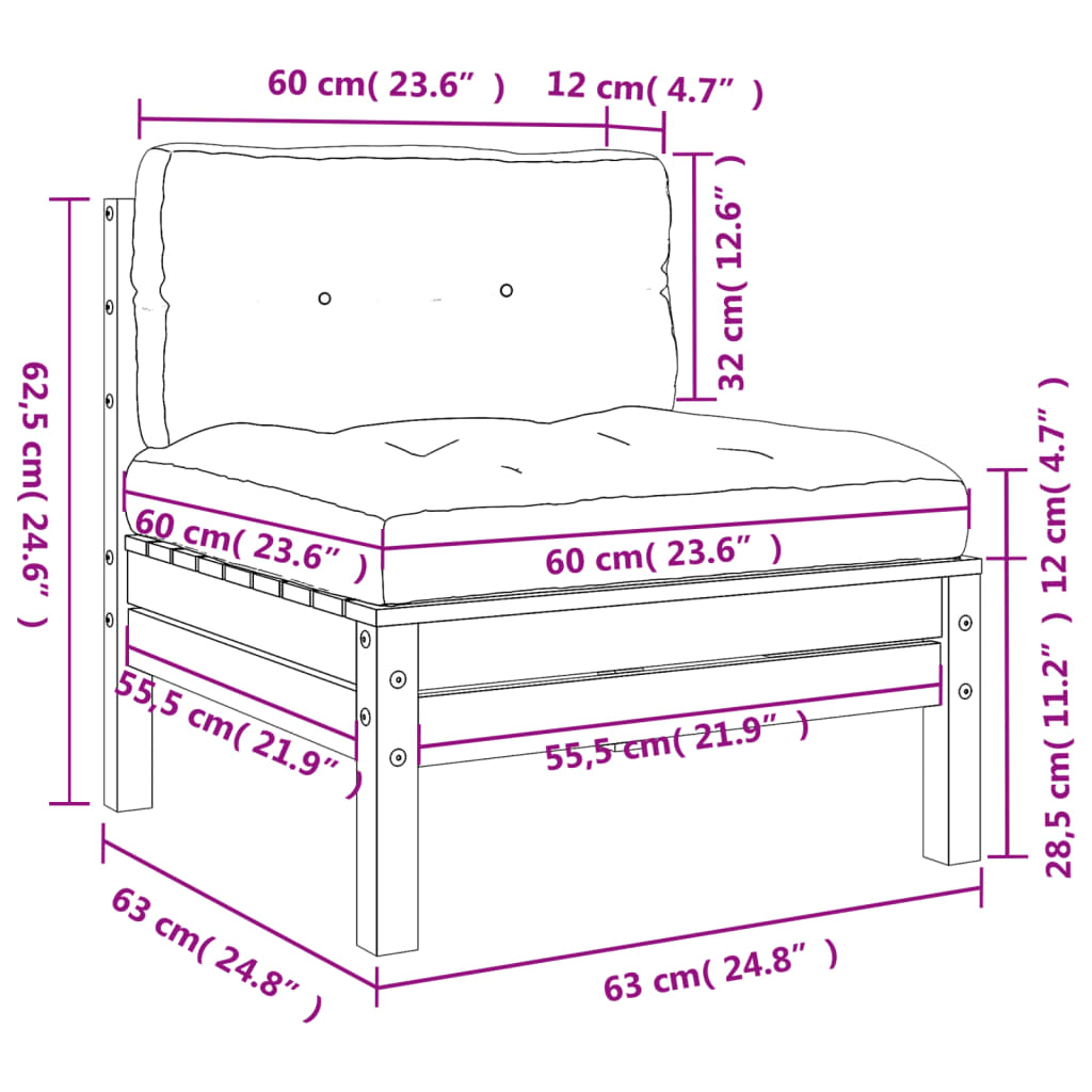 Gartensofa ohne Armlehnen, massive braune Wachskissen aus Kiefernholz