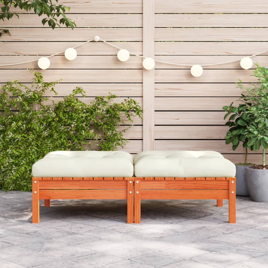 Repose-pieds de jardin avec coussins 2 pcs bois massif pin