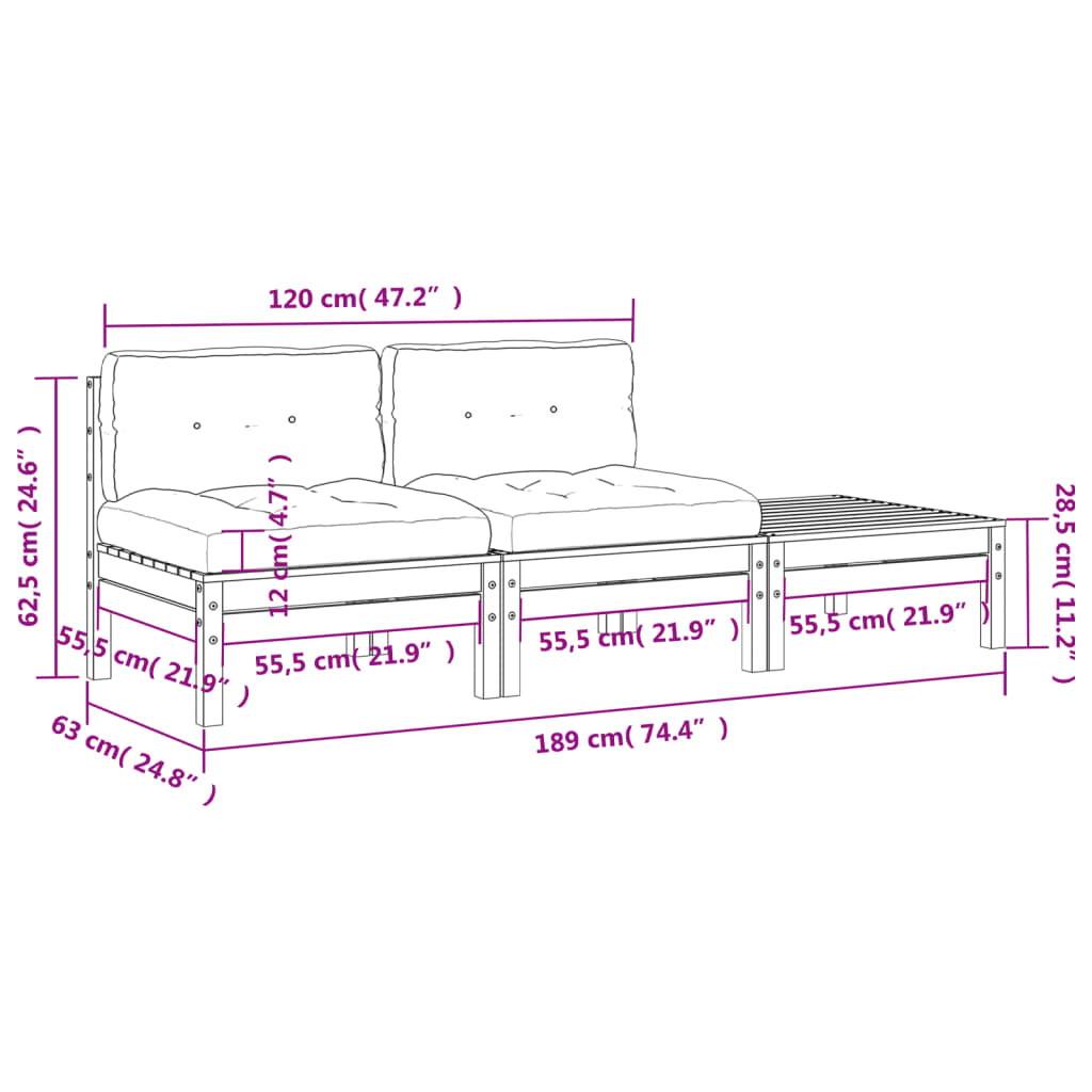 Garden sofa with cushions and footrest 2 seater