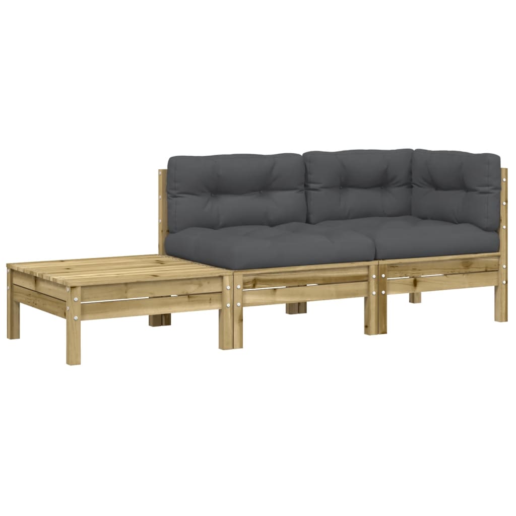 Garden sofa with cushions and footrest in impregnated pine wood