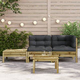 Garden sofa with cushions and footrest in impregnated pine wood