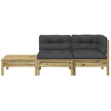 Garden sofa with cushions and footrest in impregnated pine wood