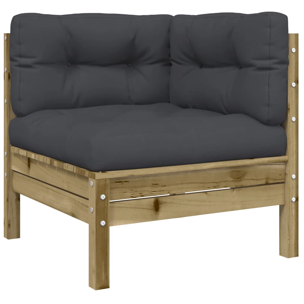 Garden sofa with cushions and footrest in impregnated pine wood