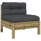 Garden sofa with cushions and footrest in impregnated pine wood