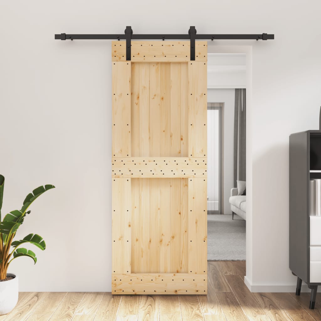 Porte coulissante et kit de quincaillerie 80x210 cm pin massif