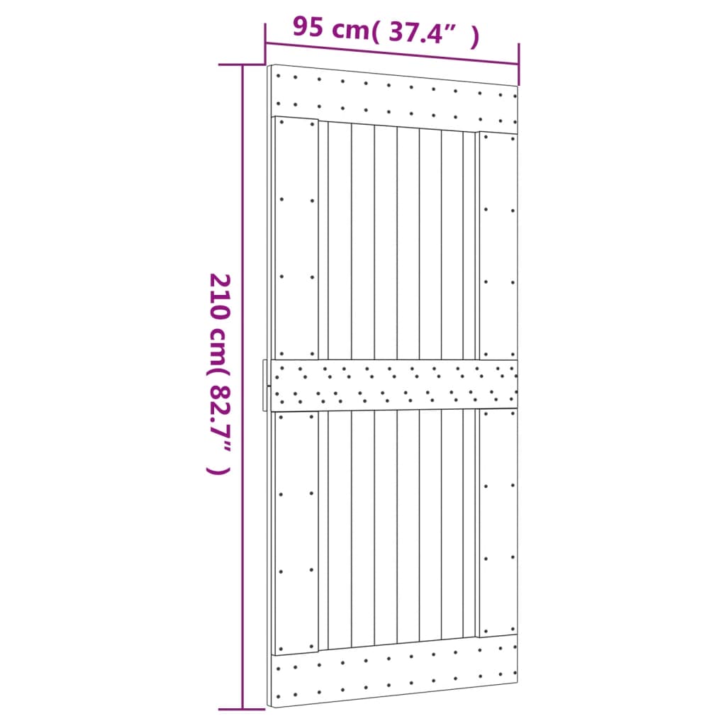 Porte coulissante et kit de quincaillerie 95x210 cm pin massif