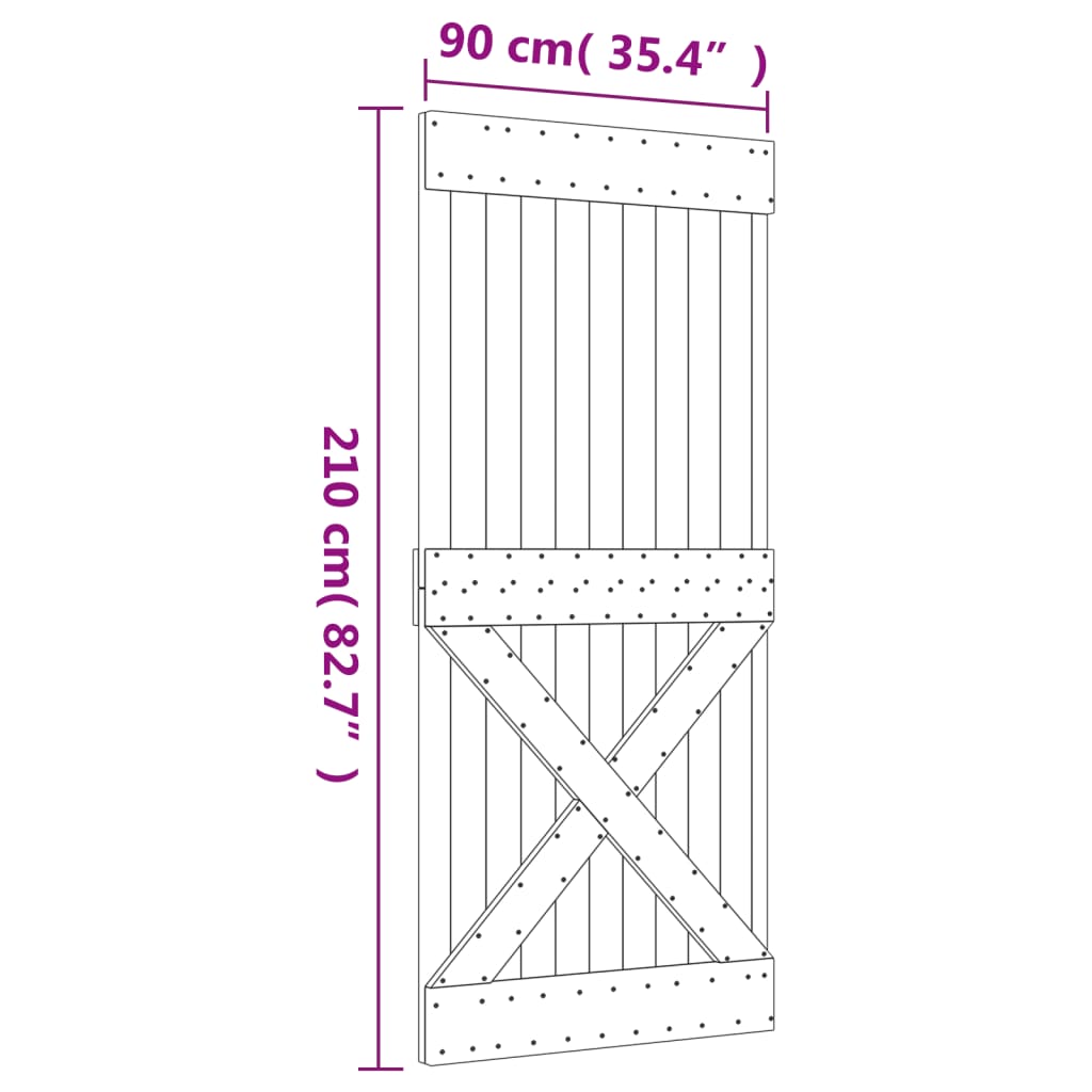 Sliding door and hardware kit 90x210 cm solid pine