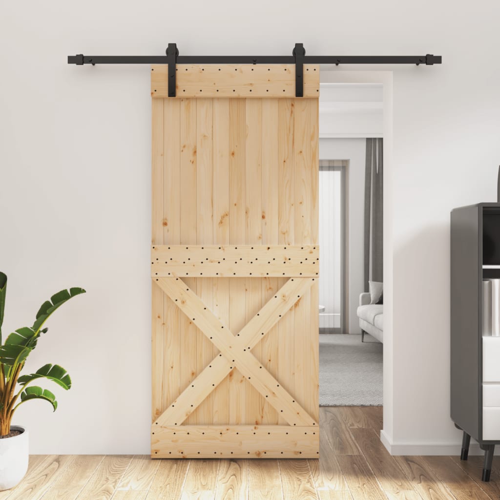 Sliding door and hardware kit 90x210 cm solid pine