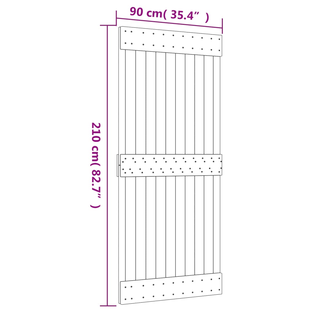 Sliding door and hardware kit 90x210 cm solid pine