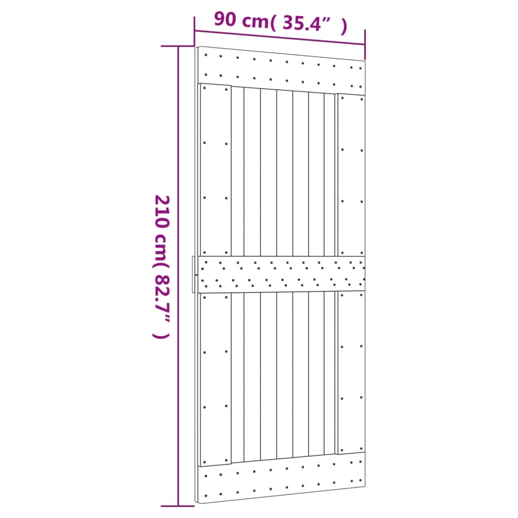 Porte coulissante et kit de quincaillerie 90x210 cm pin massif