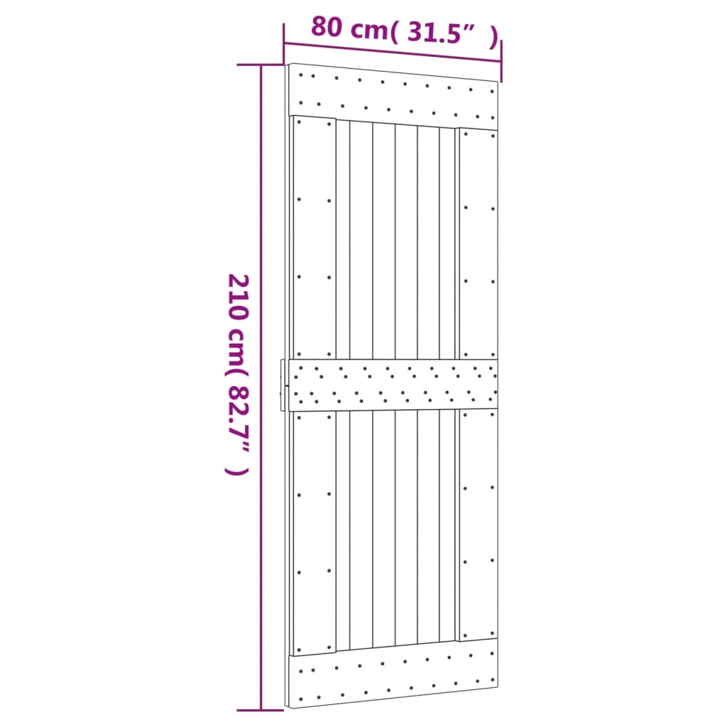 Porte coulissante et kit de quincaillerie 80x210 cm pin massif