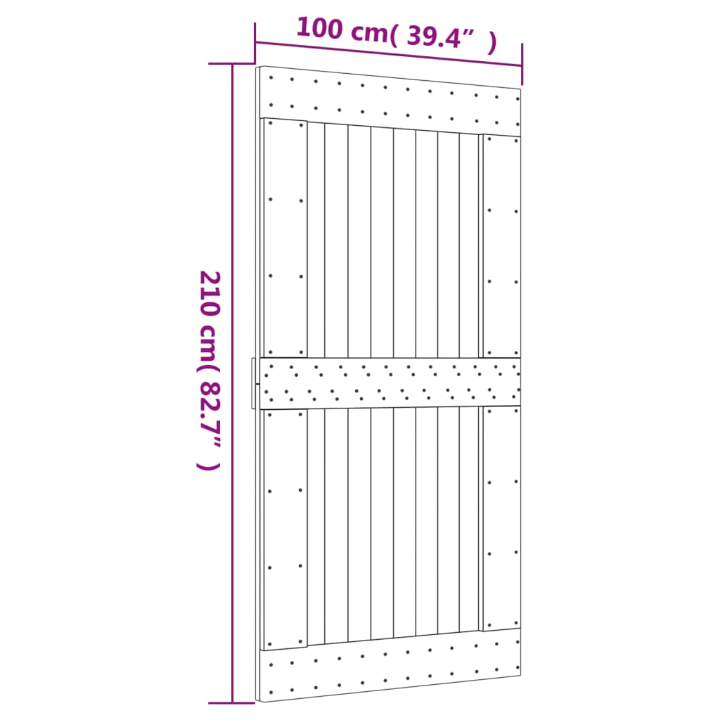 Porte coulissante et kit de quincaillerie 100x210 cm pin massif