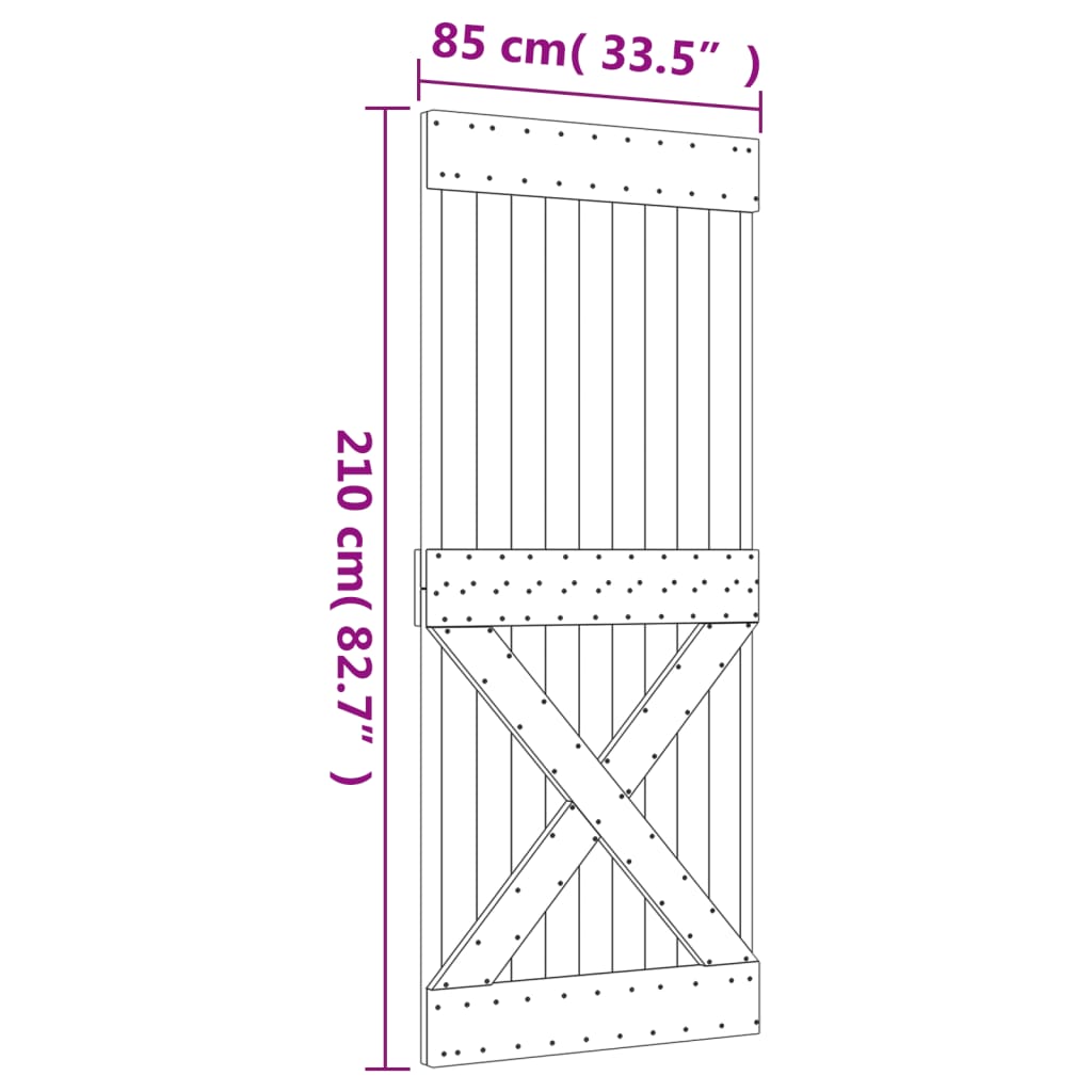 Porte coulissante et kit de quincaillerie 85x210 cm pin massif