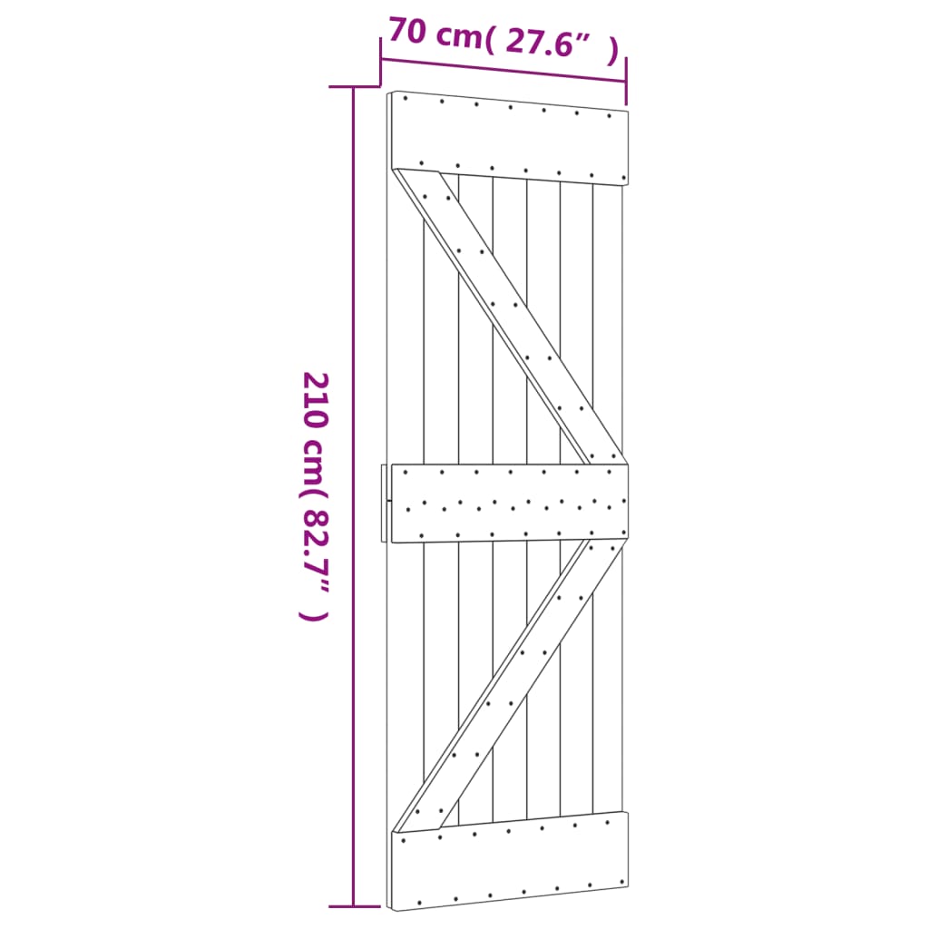 Sliding door and hardware kit 70x210 cm solid pine