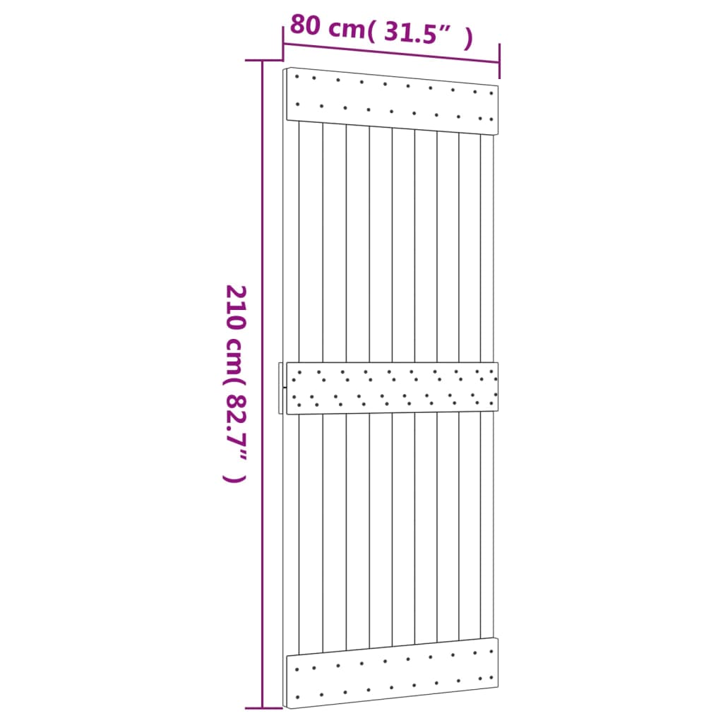 Sliding door and hardware kit 80x210 cm solid pine