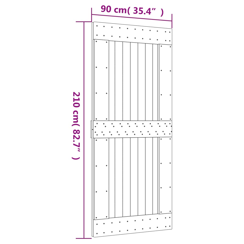 Porte coulissante et kit de quincaillerie 90x210 cm pin massif