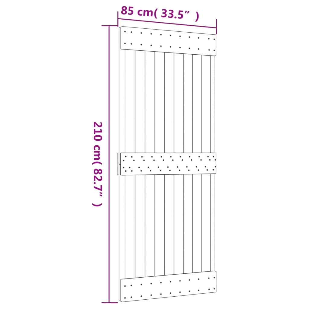 Porte coulissante et kit de quincaillerie 85x210 cm pin massif