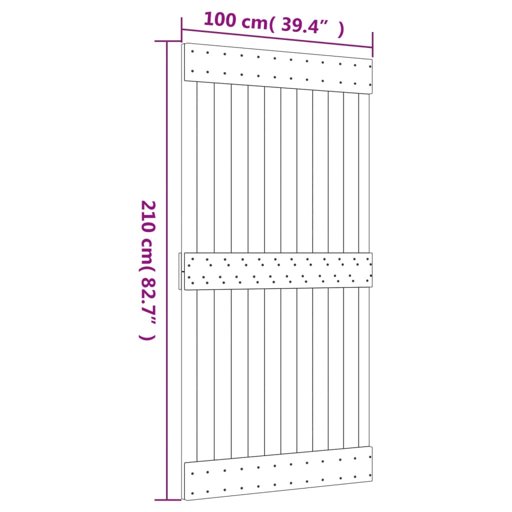 Porte coulissante et kit de quincaillerie 100x210 cm pin massif