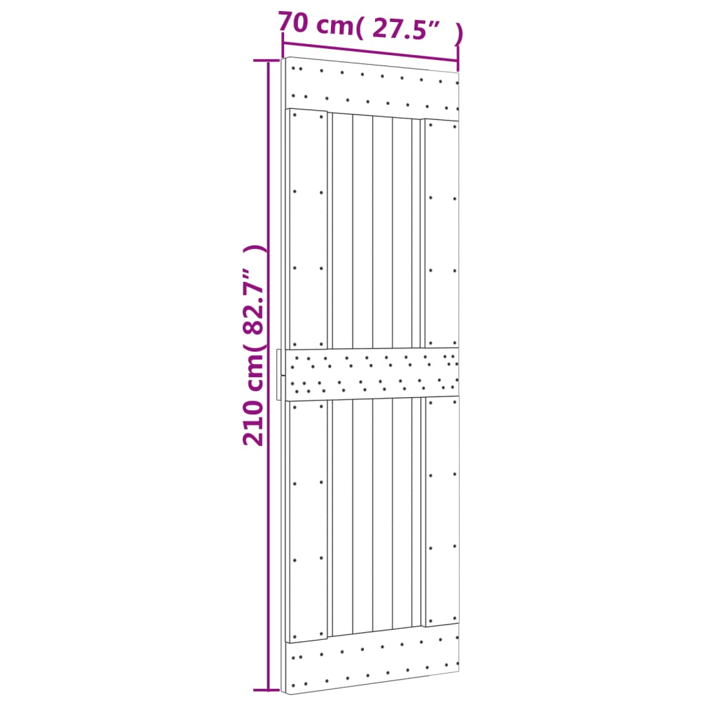 Sliding door and hardware kit 70x210 cm solid pine