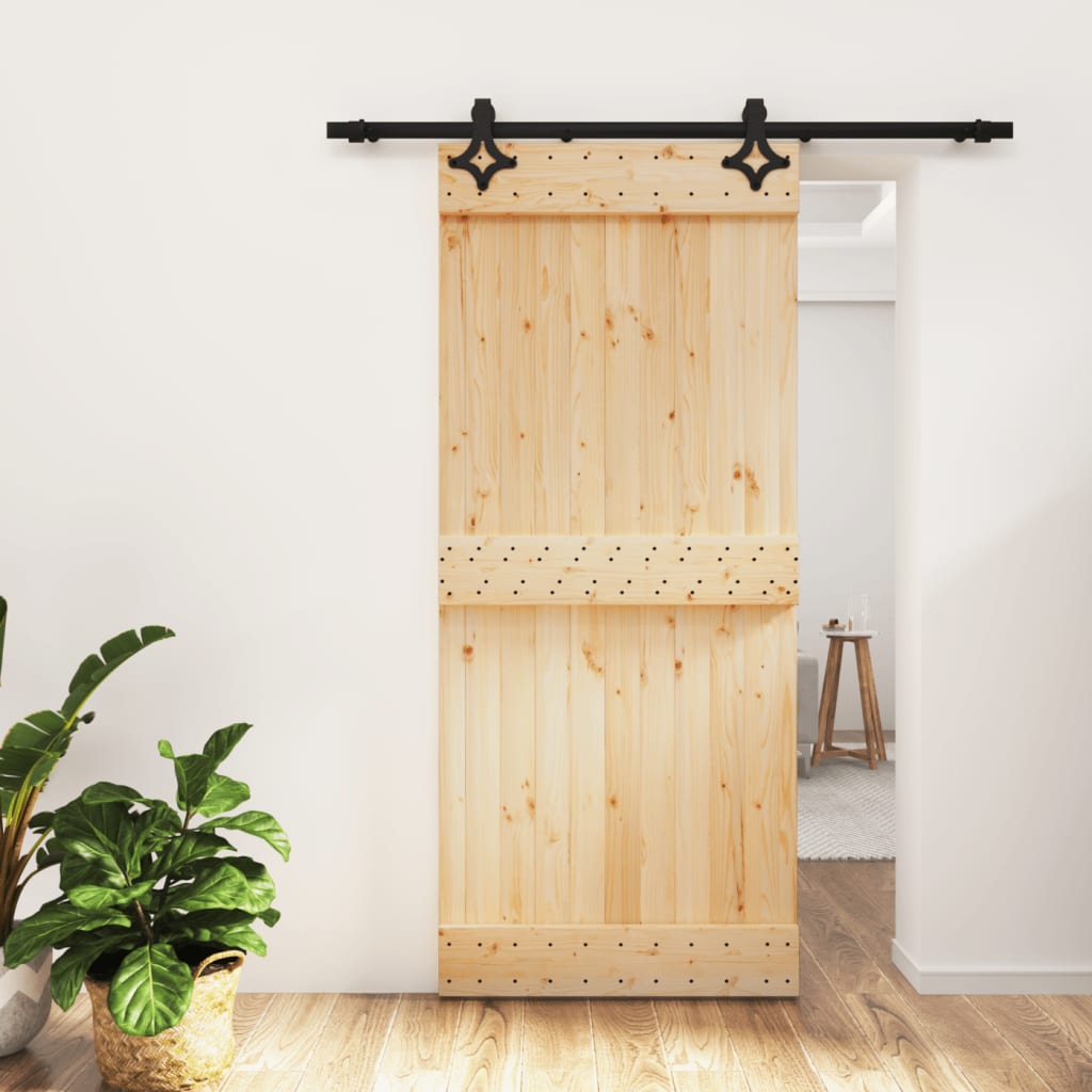 Porte coulissante et kit de quincaillerie 90x210 cm pin massif