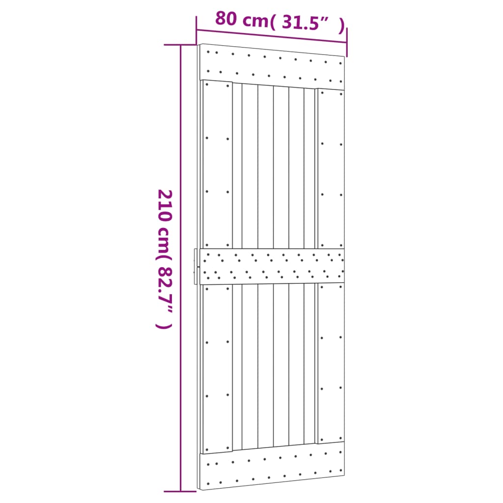 Porte coulissante et kit de quincaillerie 80x210 cm pin massif