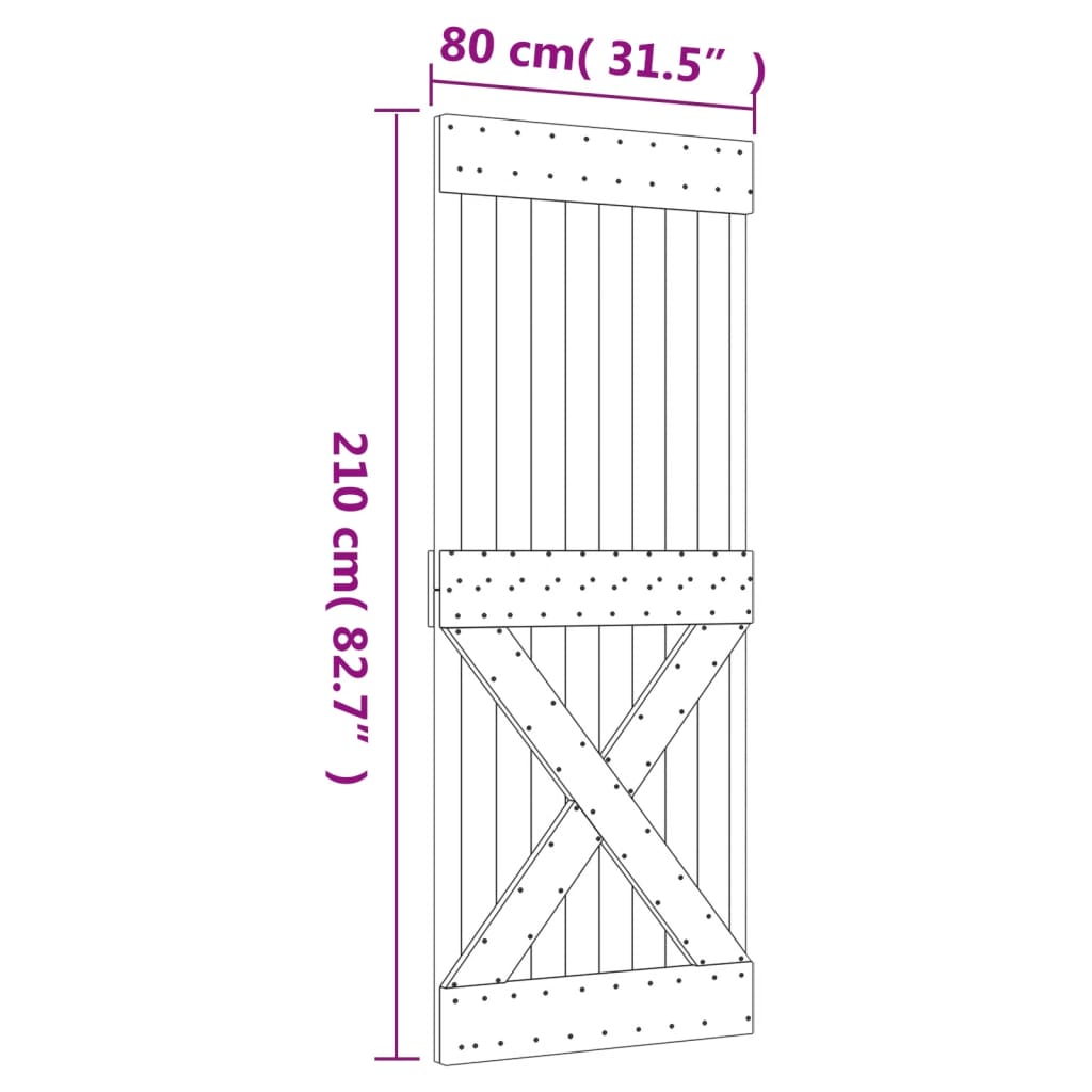 Porte coulissante et kit de quincaillerie 80x210 cm pin massif