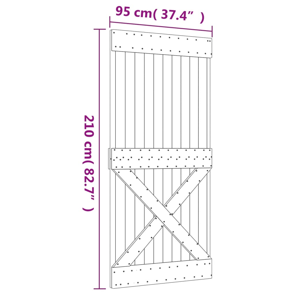 Porte coulissante et kit de quincaillerie 95x210 cm pin massif