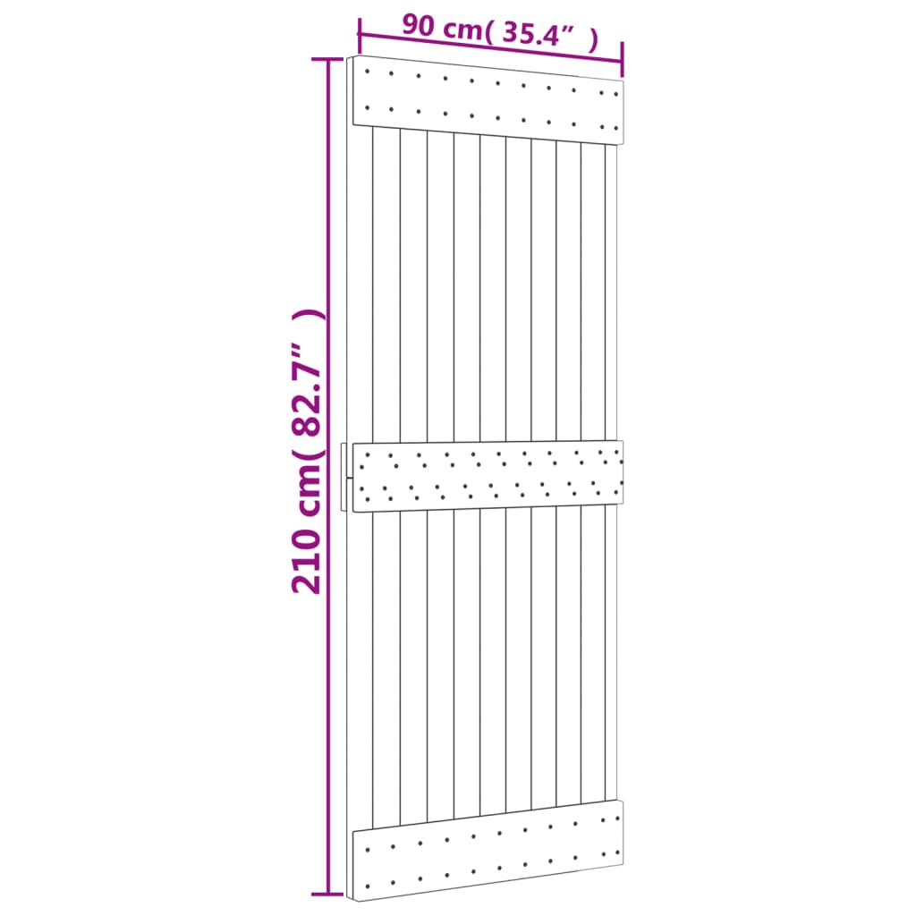 Porte coulissante et kit de quincaillerie 90x210 cm pin massif