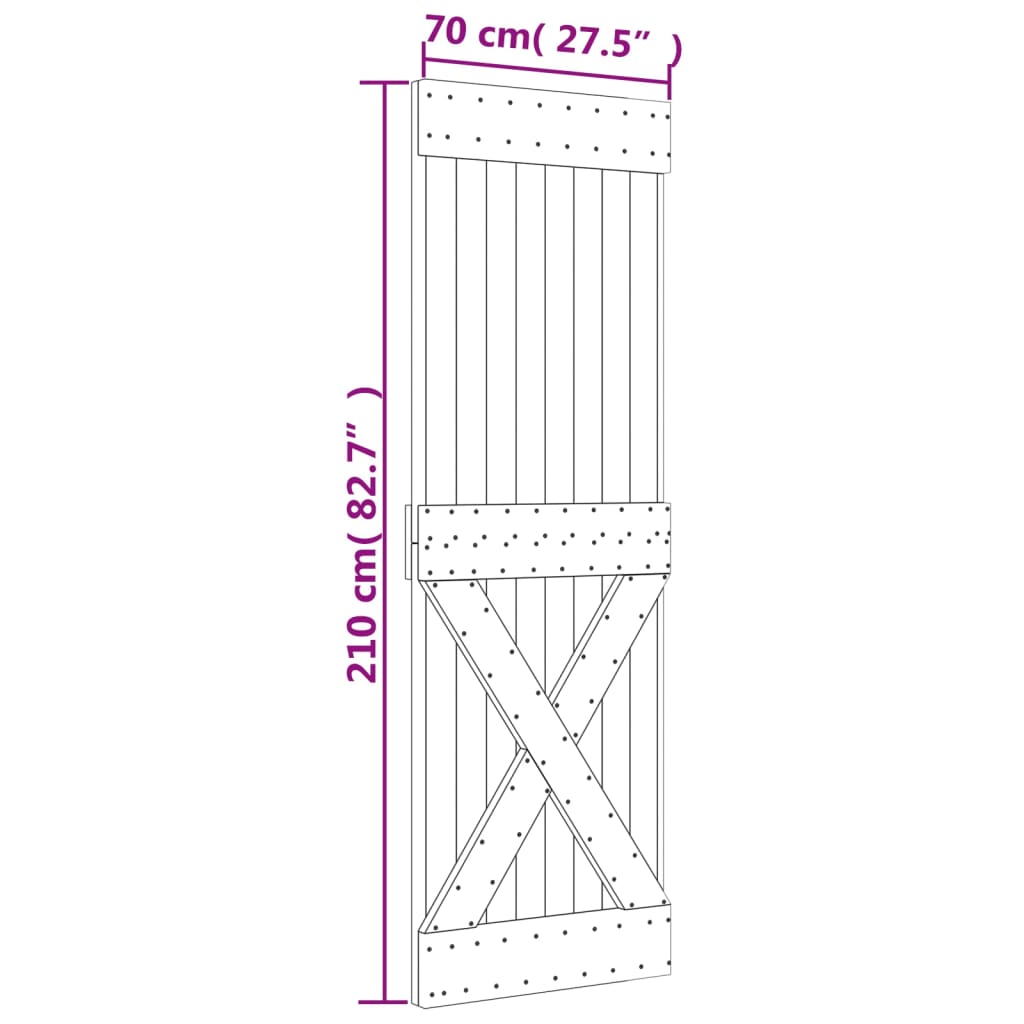 Porte coulissante et kit de quincaillerie 70x210 cm pin massif