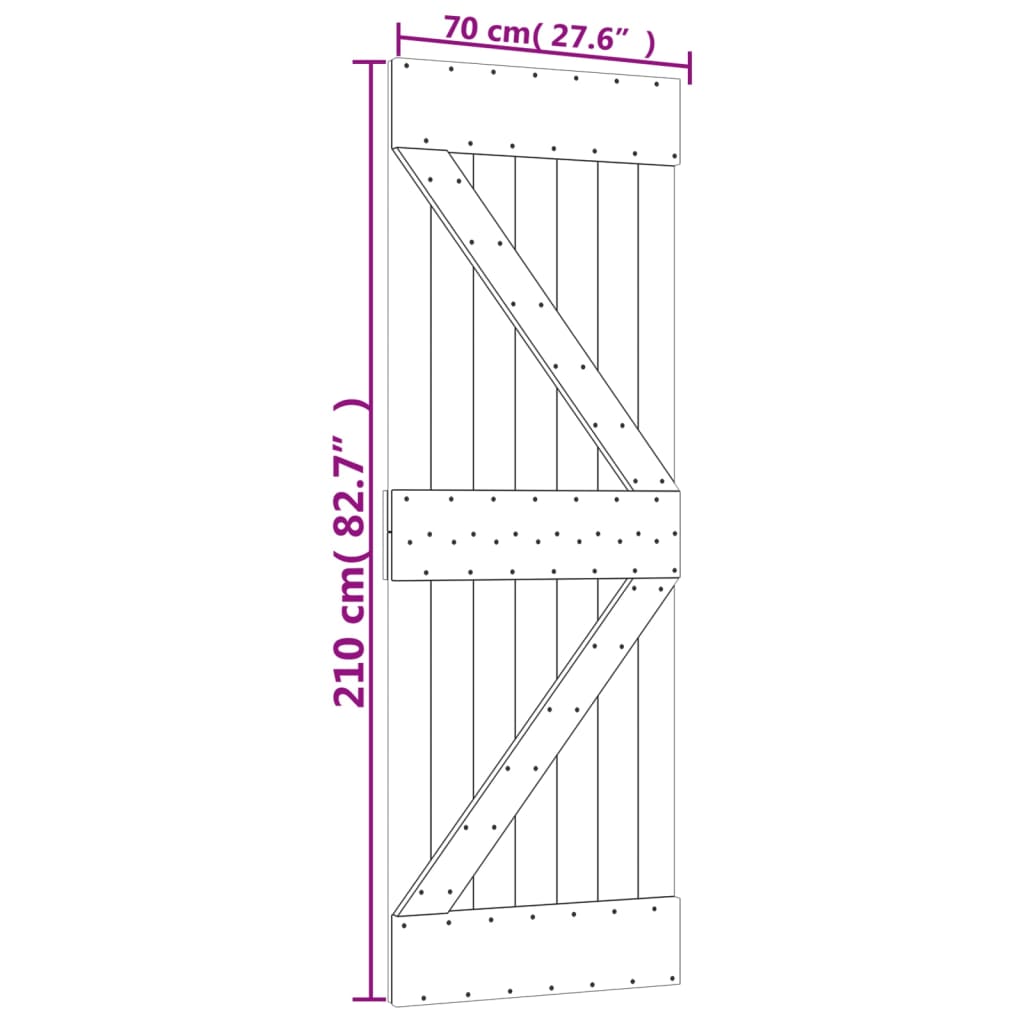 Porte coulissante et kit de quincaillerie 70x210 cm pin massif