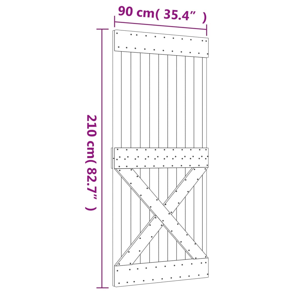 Sliding door and hardware kit 90x210 cm solid pine