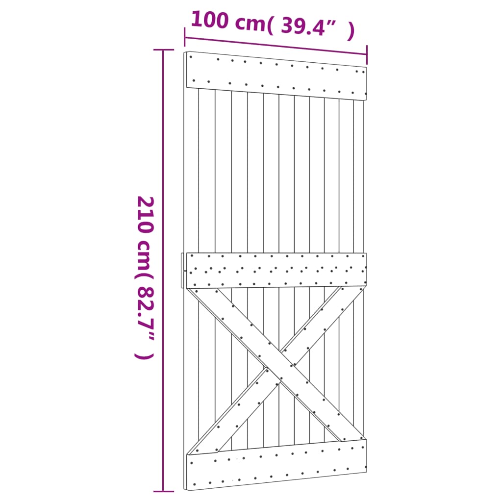 Porte coulissante et kit de quincaillerie 100x210 cm pin massif