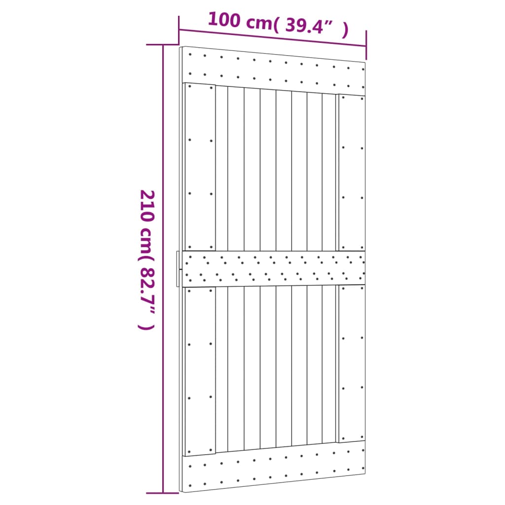 Schiebetür und Beschlagsatz 100x210 cm aus massivem Kiefernholz