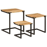 3 pcs nesting coffee tables solid mango wood and iron