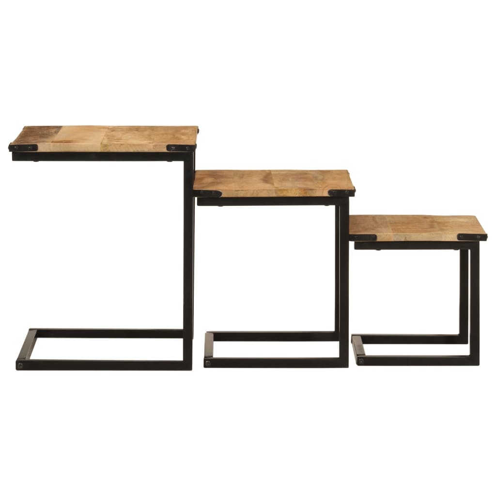 Tables basses gigognes 3 pcs bois massif de manguier et fer