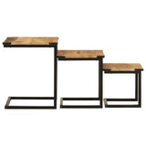 3 pcs nesting coffee tables solid mango wood and iron