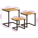 3 pcs nesting coffee tables solid mango wood and iron