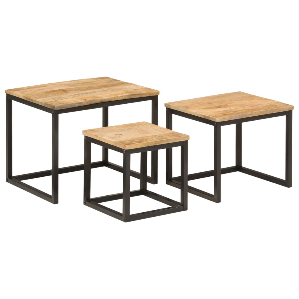 Tables basses gigognes 3 pcs bois massif de manguier et fer