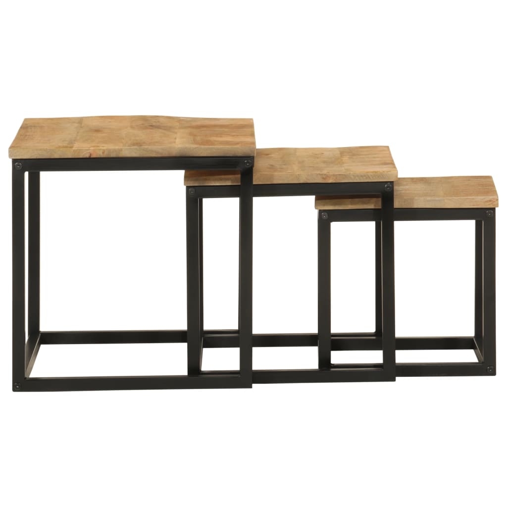 Tables basses gigognes 3 pcs bois massif de manguier et fer