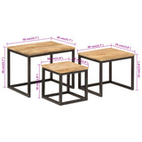 Tables basses gigognes 3 pcs bois massif de manguier et fer