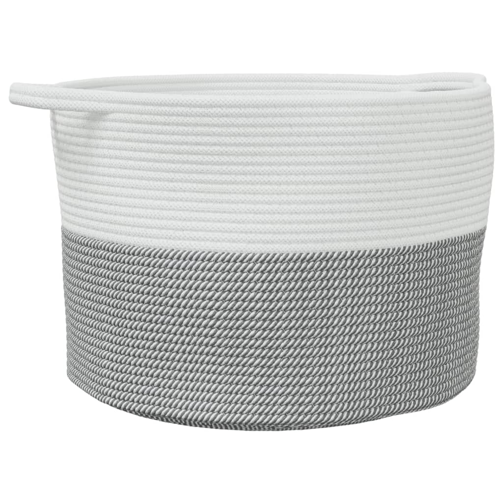 Panier à linge gris et blanc Ø55x36 cm coton