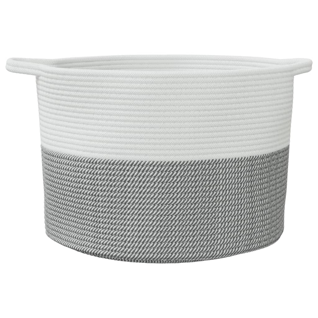 Panier à linge gris et blanc Ø55x36 cm coton