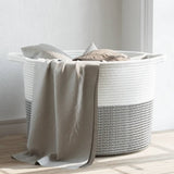 Panier à linge gris et blanc Ø55x36 cm coton