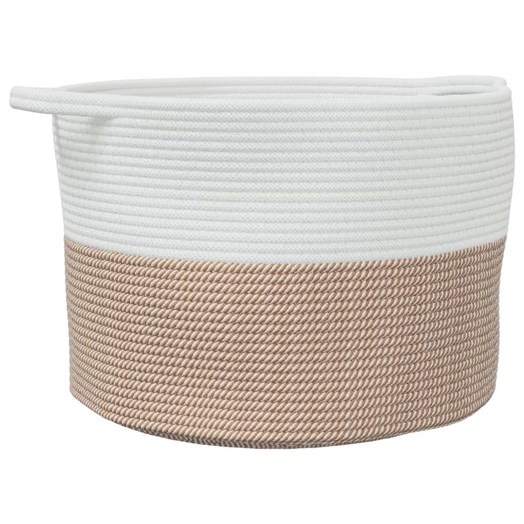 Panier à linge marron et blanc Ø55x36 cm coton