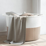 Panier à linge marron et blanc Ø55x36 cm coton