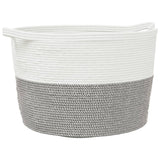 Panier à linge gris et blanc Ø60x36 cm coton