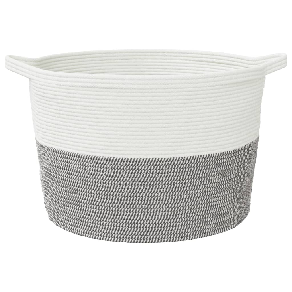 Panier à linge gris et blanc Ø60x36 cm coton