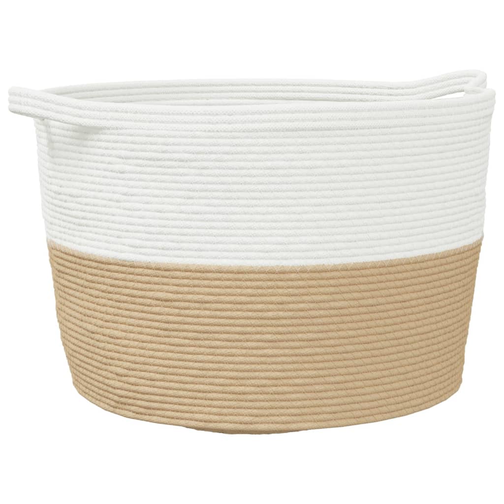 Panier à linge beige et blanc Ø60x36 cm coton