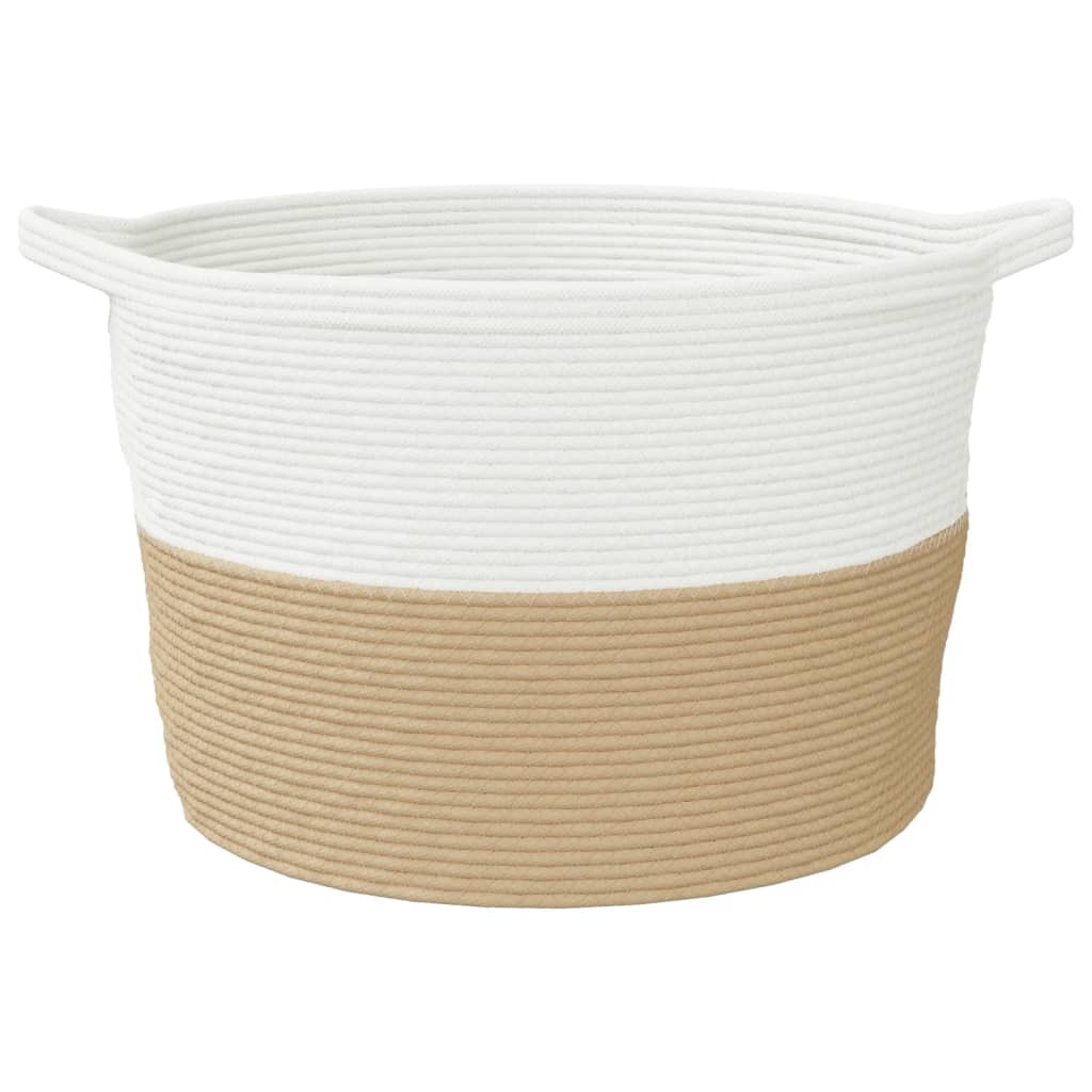 Panier à linge beige et blanc Ø60x36 cm coton